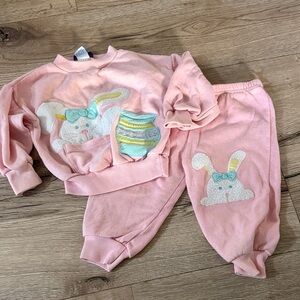 VINTAGE Pink Bunny Sweatshirt and Pants Set 24M